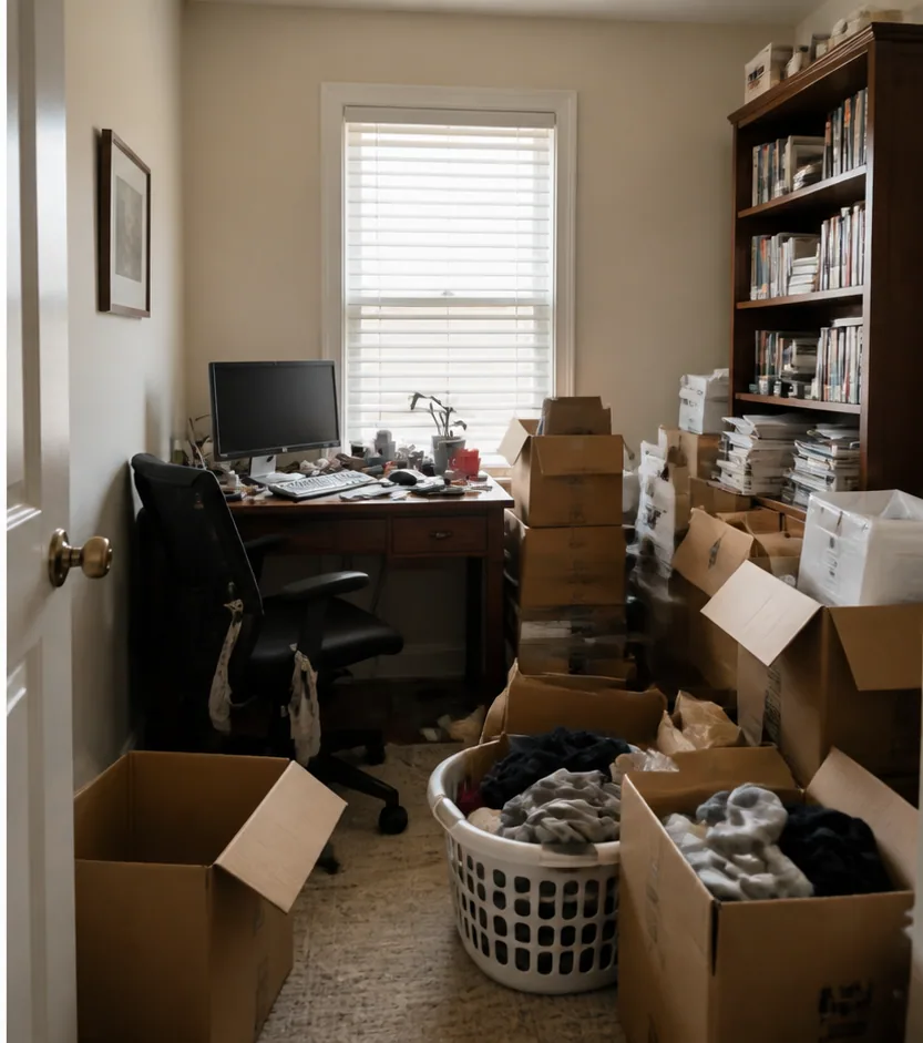 The same home office cleared of removable clutter