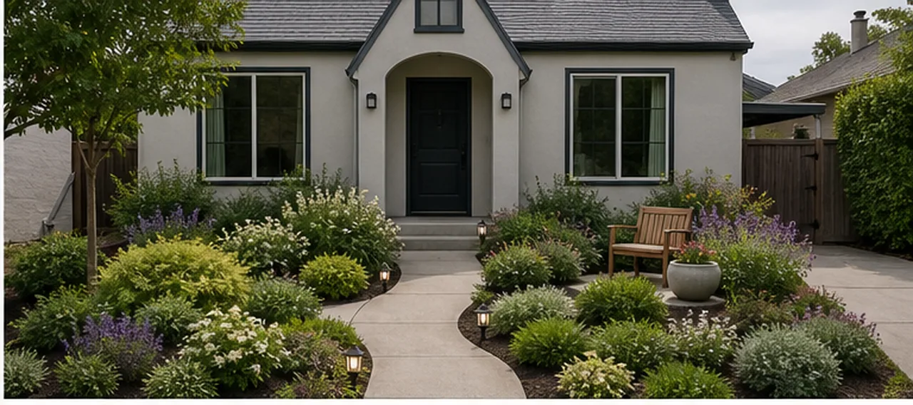 Patchy front yard to layered garden plan finished concept