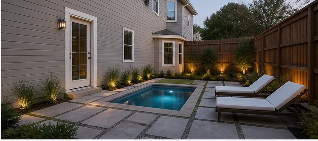Plain backyard to patio and plunge pool finished concept