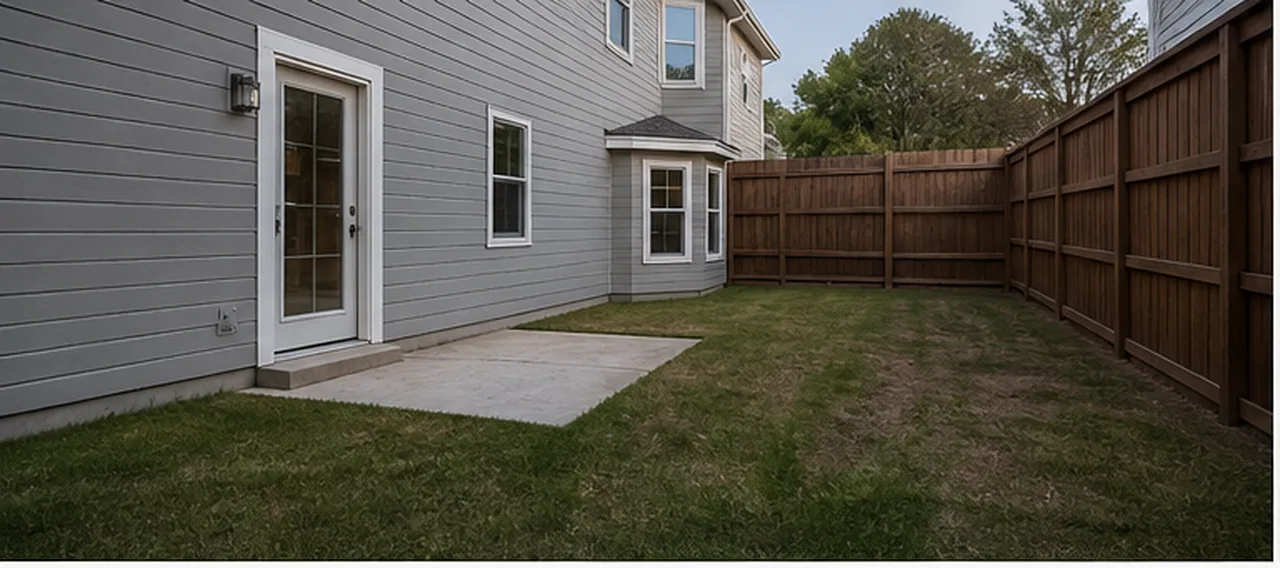Plain backyard to patio and plunge pool before and after comparison
