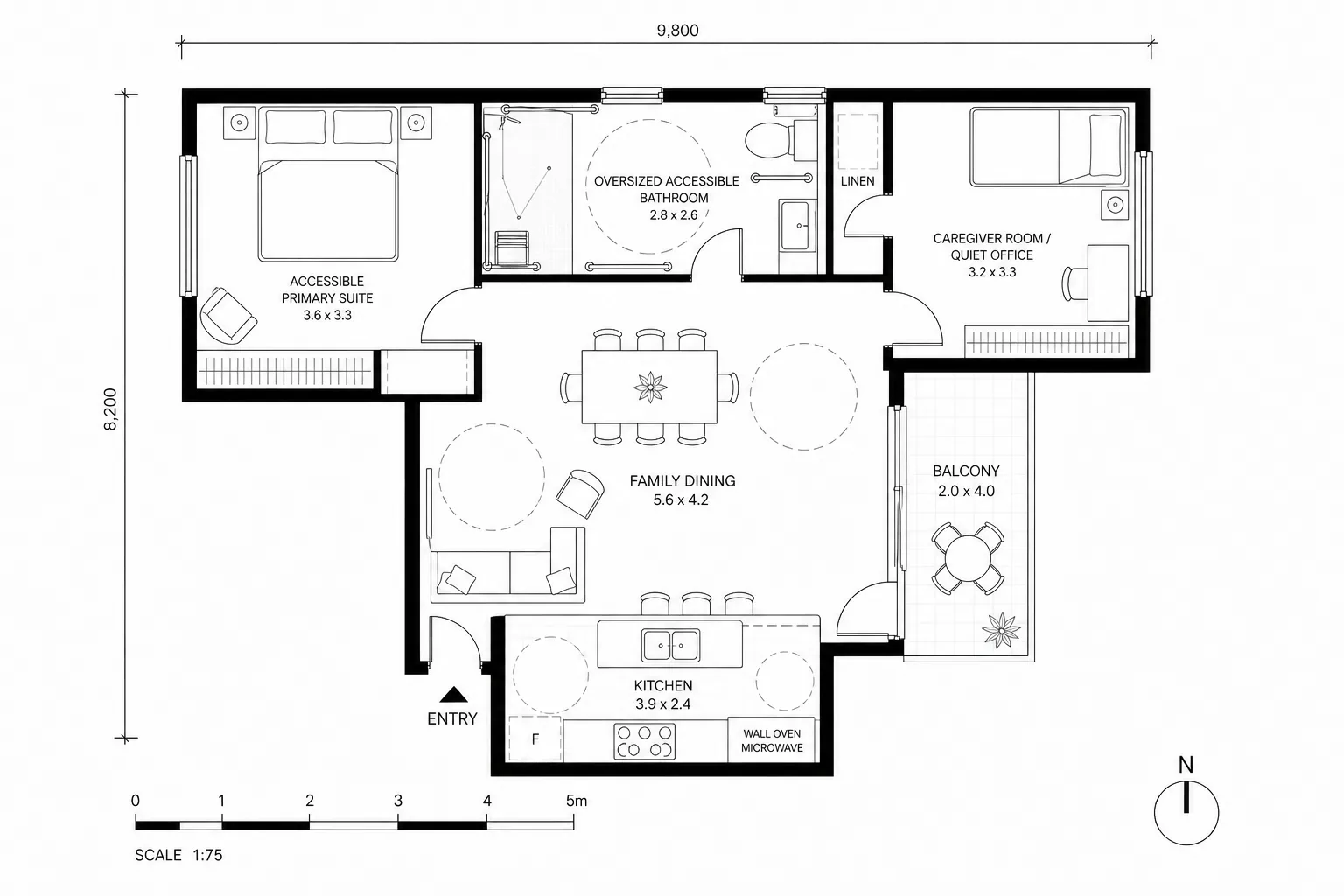 Rebuild a two-bedroom plan for accessible multigenerational living finished concept