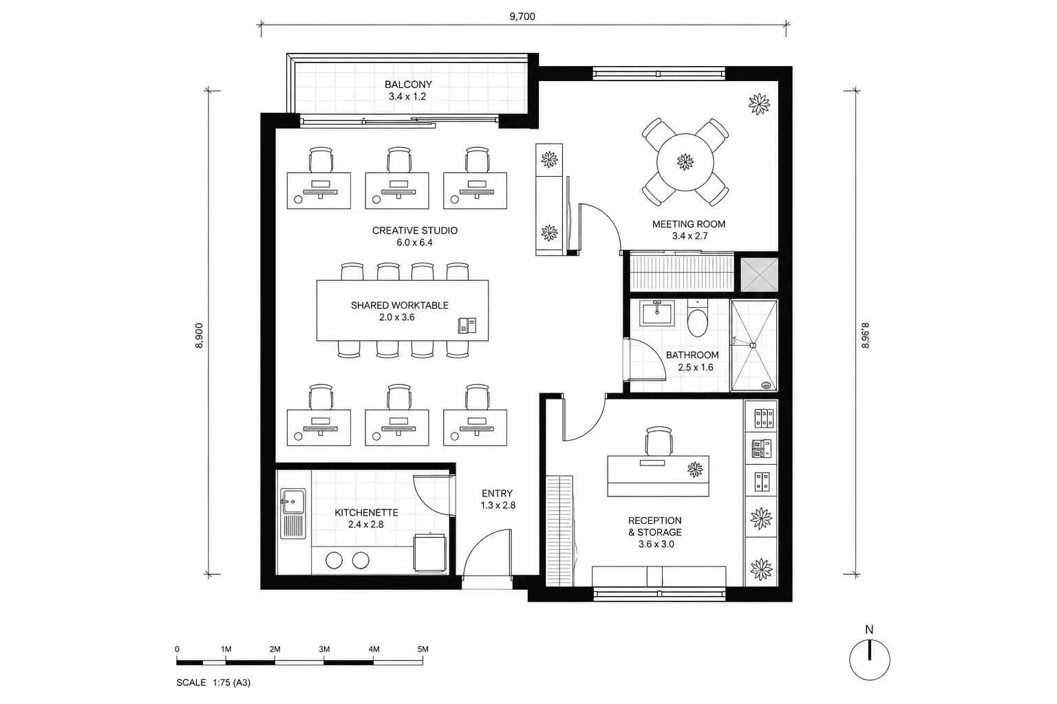 Turn a two-bedroom home into a creative work studio finished concept