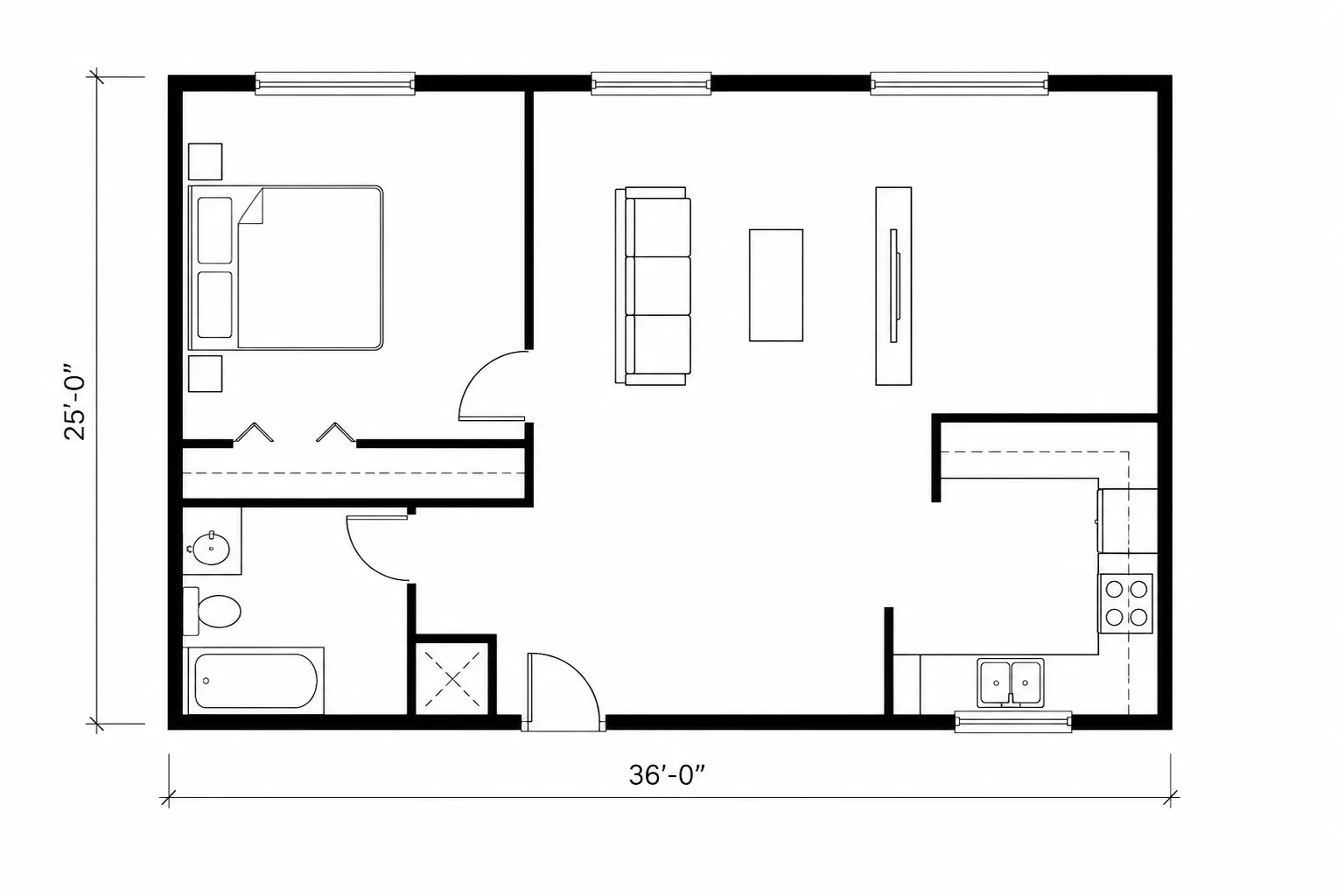 Layout A: compact one-bedroom finished concept