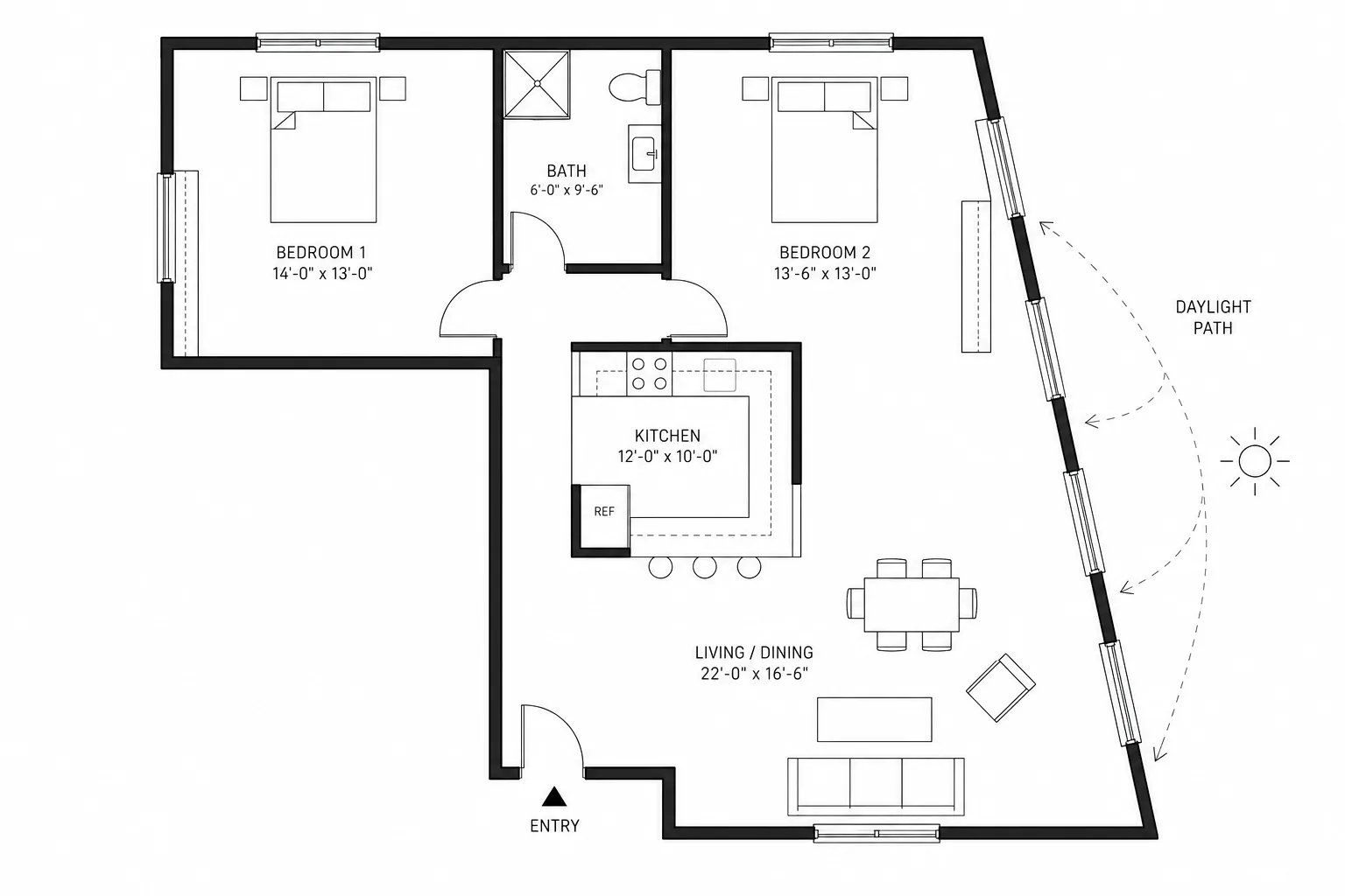 Layout B: daylight-led family plan finished concept
