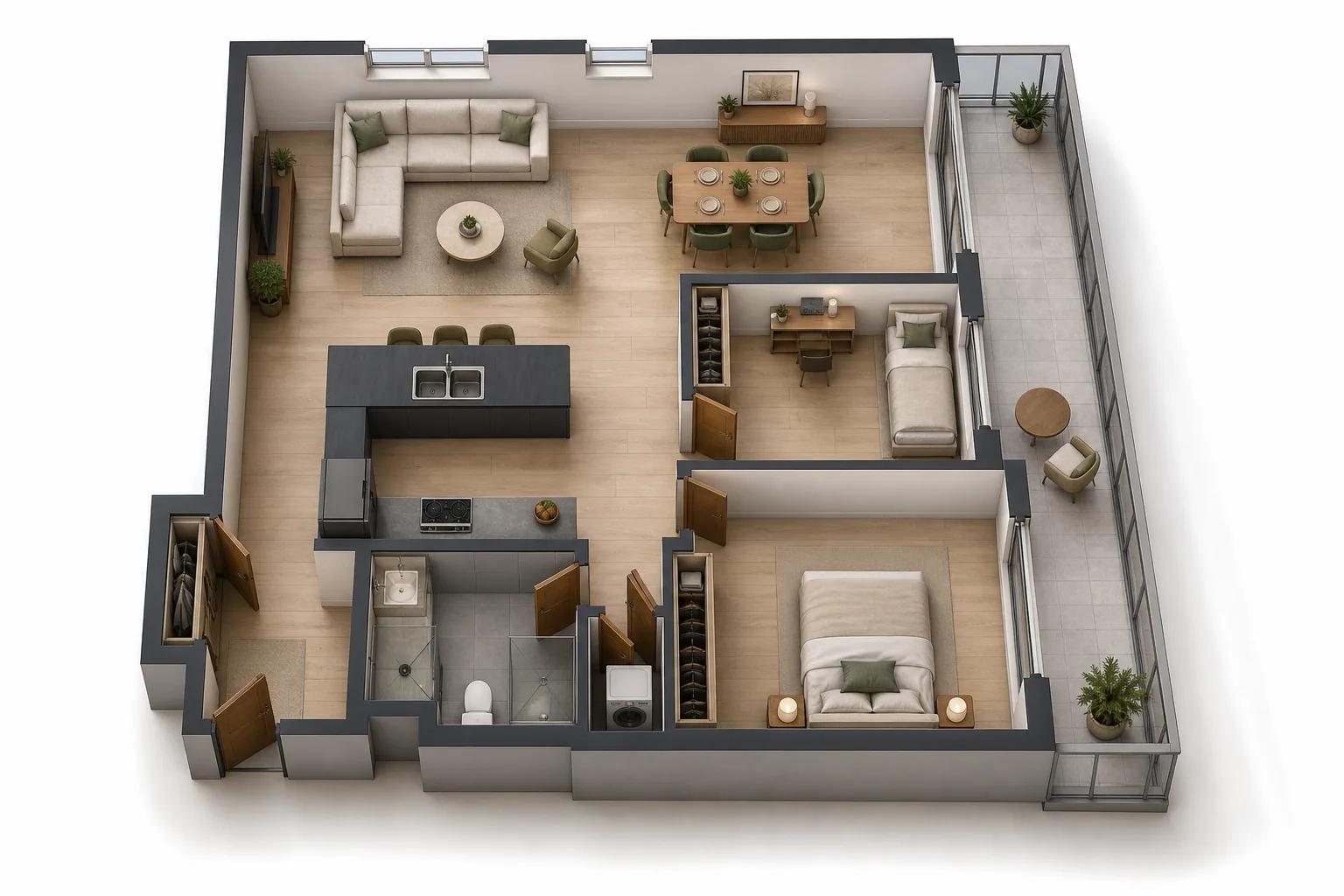 Compact apartment in 3D finished concept