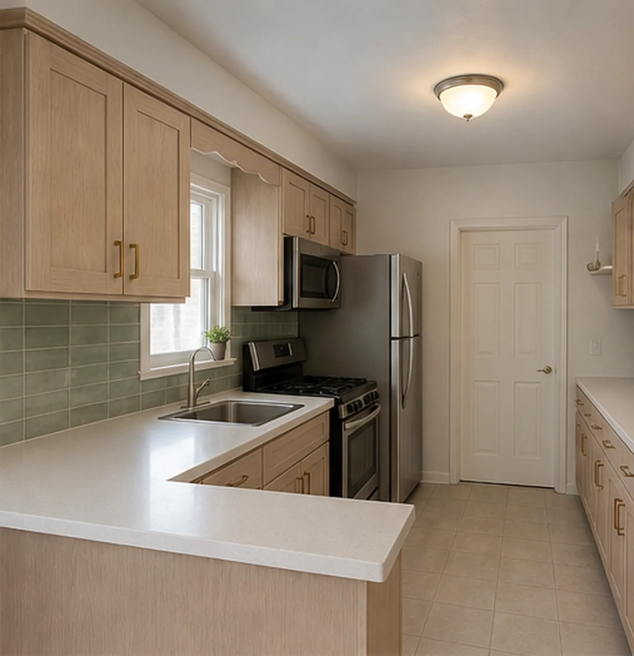 Galley kitchen cabinet and tile refresh finished concept