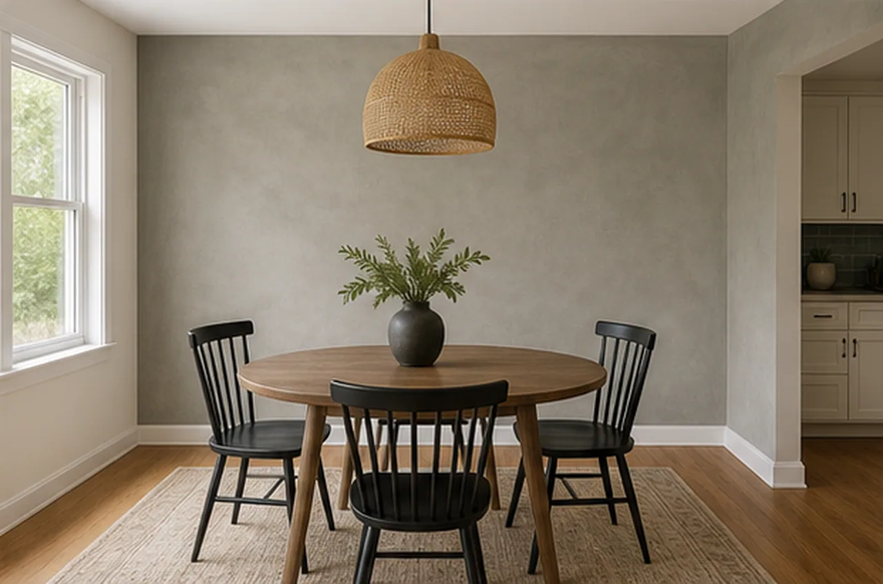 Dining nook stone-gray limewash finished concept