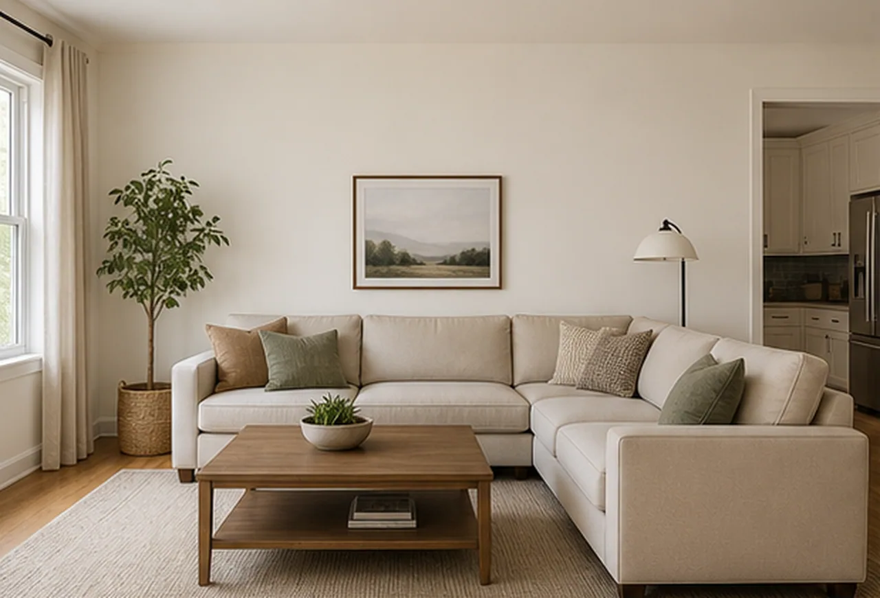 Living room muted sage wall before and after comparison