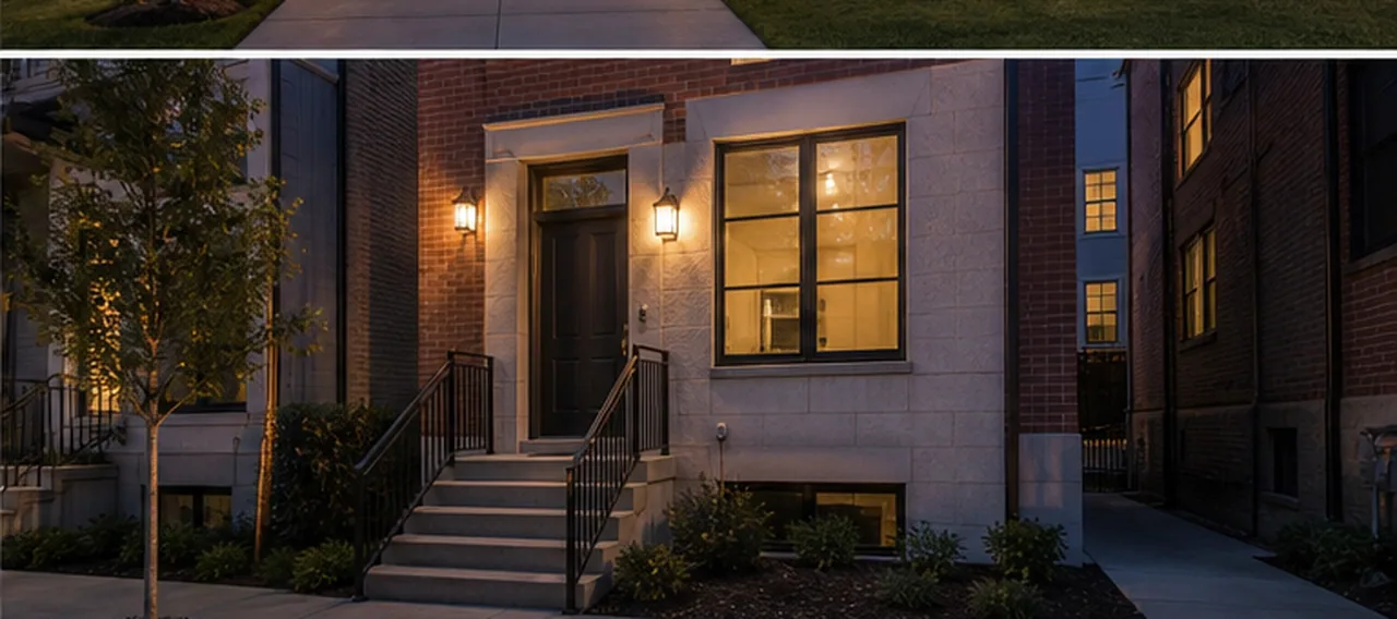 Townhouse entry blue-hour conversion finished concept