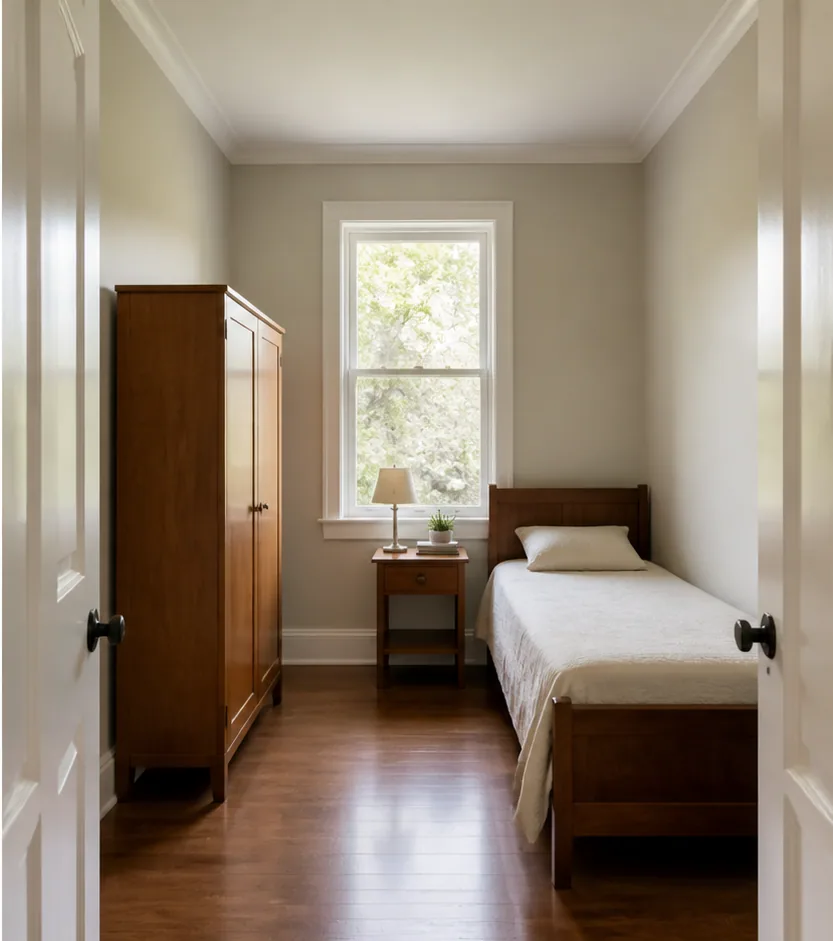 Spare bedroom to flexible office before and after comparison