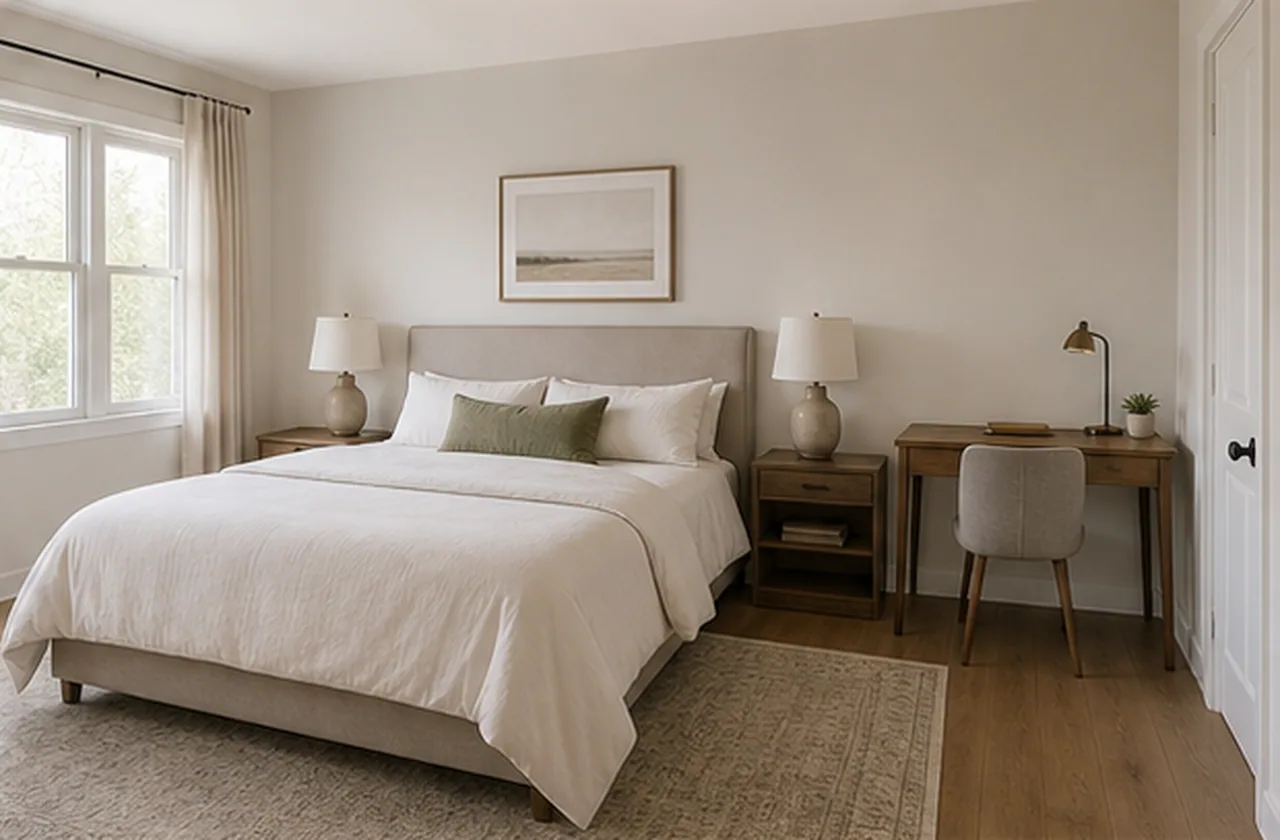 Add a compact writing desk to a bedroom finished concept