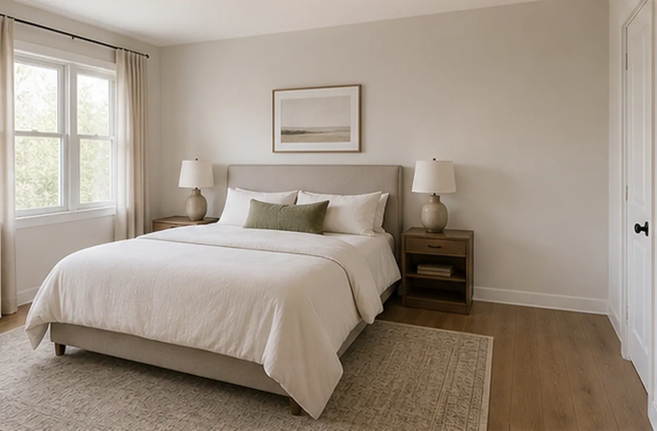 Add a compact writing desk to a bedroom before and after comparison