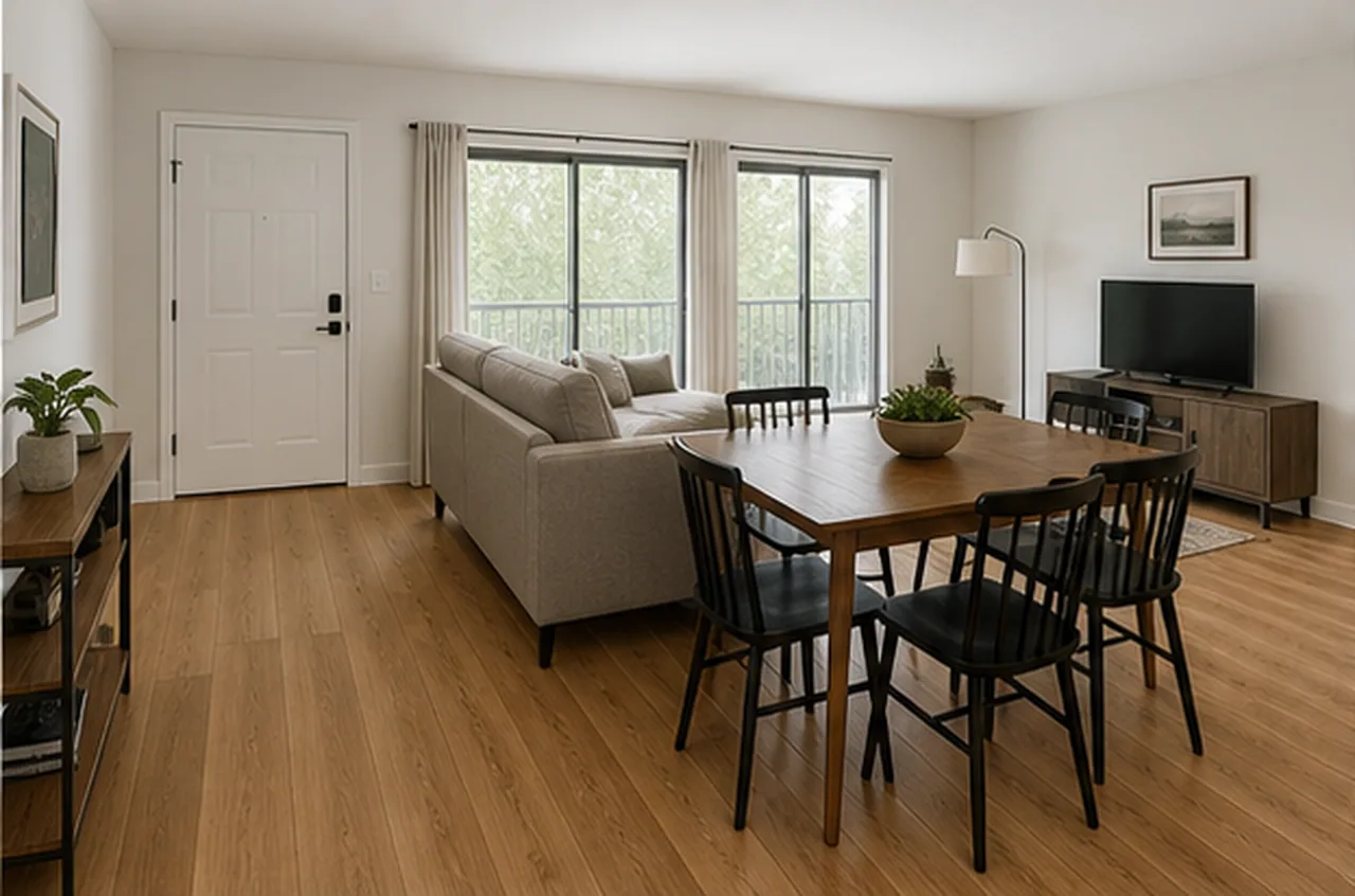 Open the entry path around a dining table before and after comparison