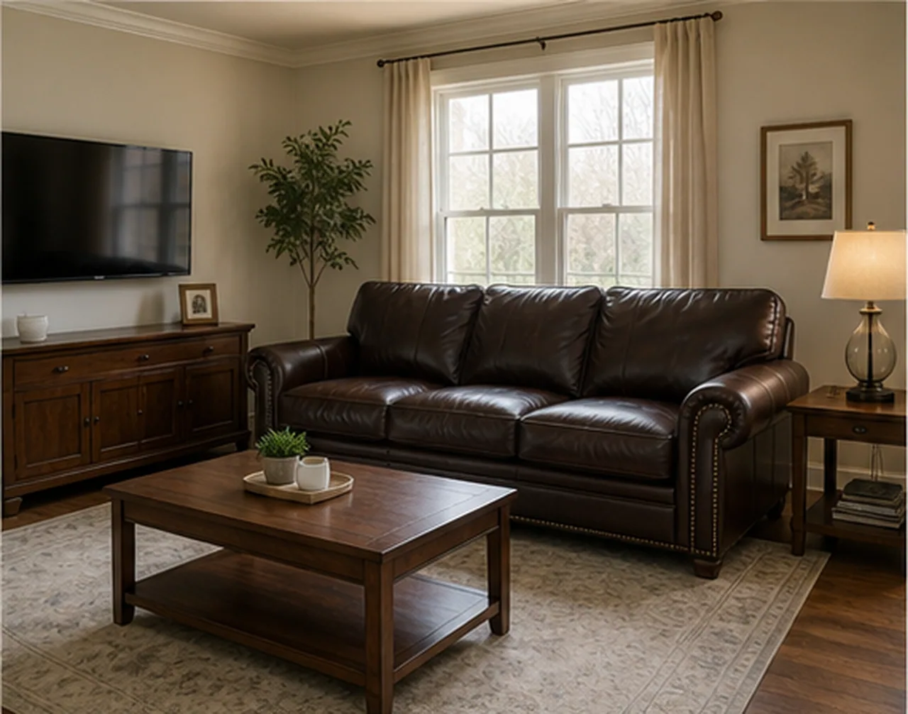 Replace only the sofa in the same living room before and after comparison